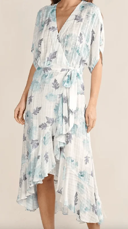 LS 71859WL Waist tie dress in watercolor print