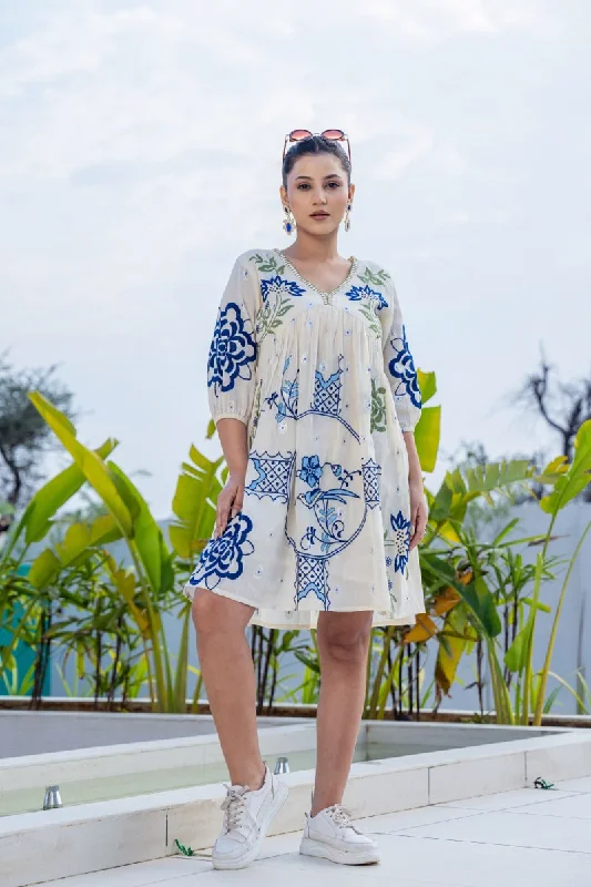 Off White Embroidered Organic Cotton Dress