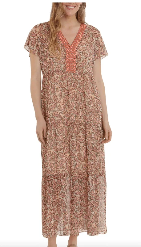 London Time V-Neck Short Sleeve Empire Waist Dress