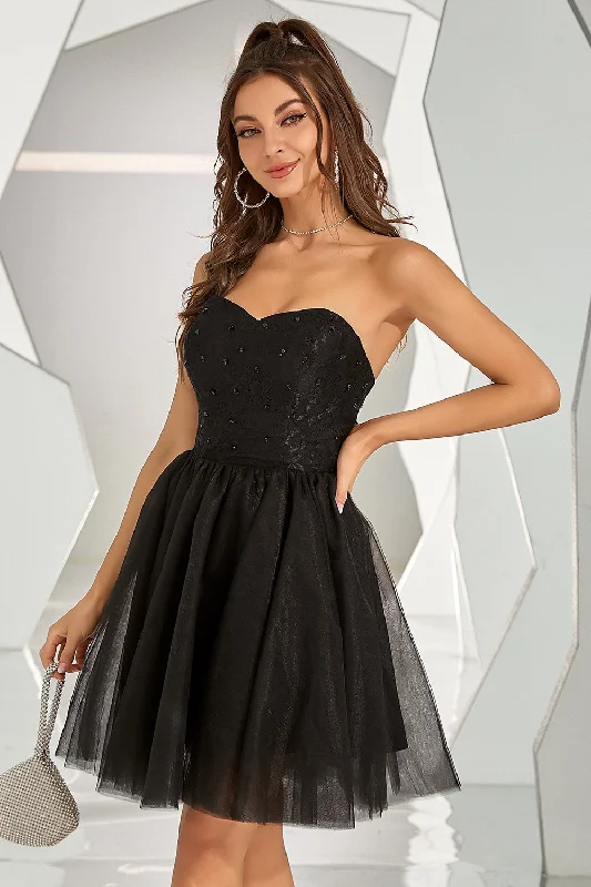 Black A Line Sweetheart Homecoming Dress