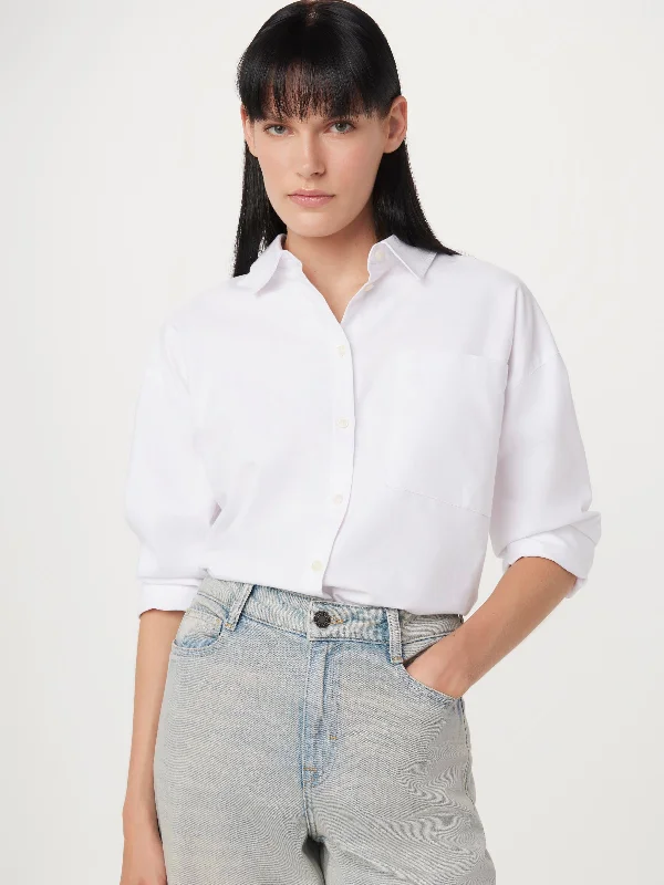 The Loose Oxford Shirt in White Lace Blend Ribbed Blend Corduroy Blend