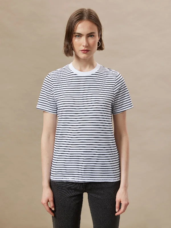 The Striped Essential T-Shirt in White Hooded Caped Shawl Collar