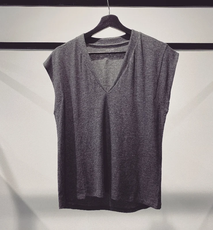 Frame Le Mid Rise V-Neck Tee Jersey Fabric Tulle Fabric Batik Fabric