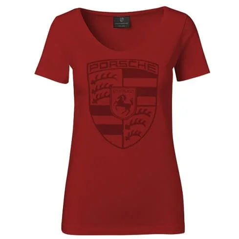 Porsche Crest Women's T-Shirt - Red (US-market release) Zippered Front Buttoned Front Snap Front