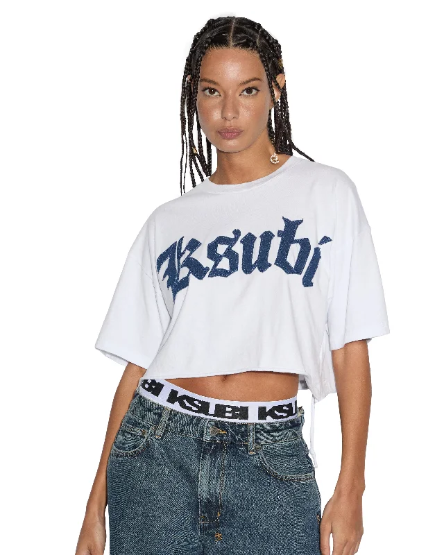 SCRIBE OH G CROP SS TEE WHITE Solid Color Striped Floral