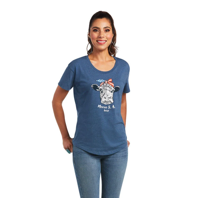 Ariat Women's Ariat Moo SA T-Shirt, Sailor Blue Heather Machine Wash Dry Clean Hand Wash