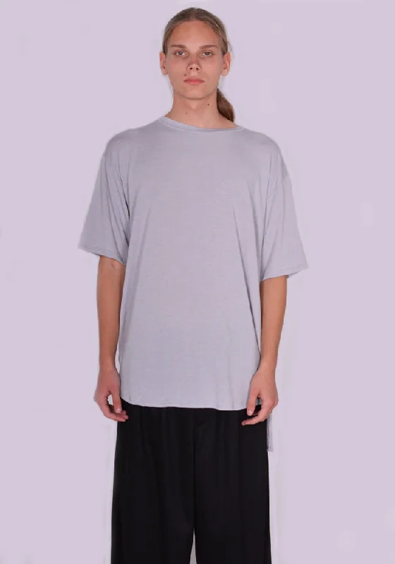YUIKI SHIMOJI OVERSIZE T-SHIRT LIGHT GREY Solid Print Embellished