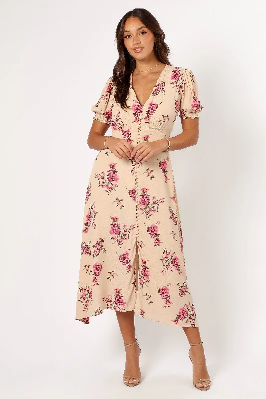 Logen Floral Midi Dress - Vanilla Rose