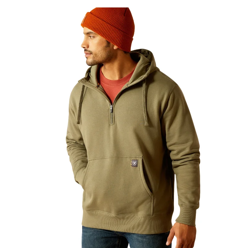 Ariat Men's Rebar Workman Deep Lichen 1/4 Zip Hoodie 10053409 Herringbone Houndstooth Plaid