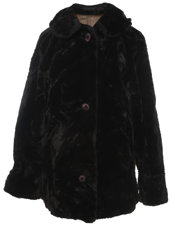 Dark Brown Faux Fur Coat - L Cozy Knitted Poncho