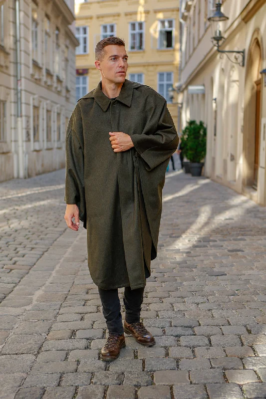 Unisex / Green Loden Cape Stylish Bomber Jacket
