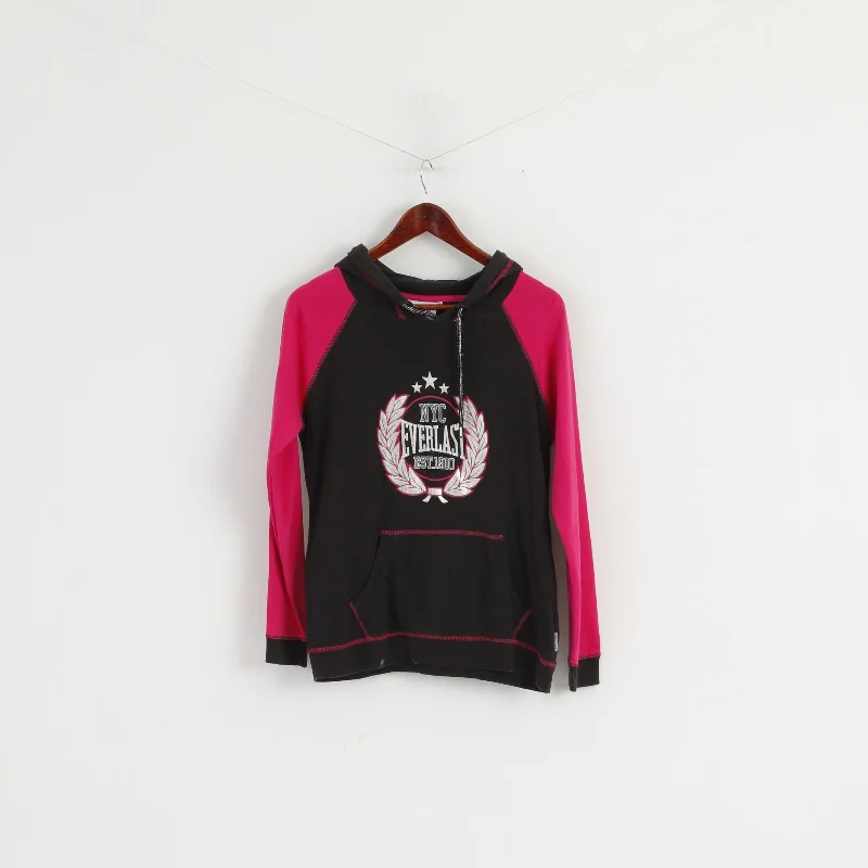 Everlast Women 14 M Sweatshirt Black Pink Cotton Hooded Kangaroo Pocket Top Hoodie with High-Low Hem Asymmetrical Trendy Everlast Women 14 M Sweatshirt Black Pink Cotton Hooded Kangaroo Pocket Top Hoodie with High-Low Hem Asymmetrical Trendy