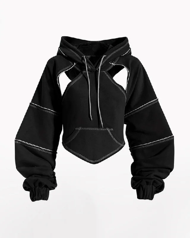 Darkwear Cutout Crop Hoodie Hoodie with Elastic Waist Stretchable Comfortable