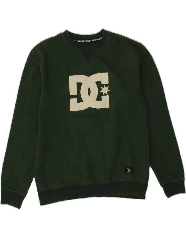DC Mens Graphic Sweatshirt Jumper Medium Green Cotton Hoodie with Button Placket Classic Preppy DC Mens Graphic Sweatshirt Jumper Medium Green Cotton Hoodie with Button Placket Classic Preppy