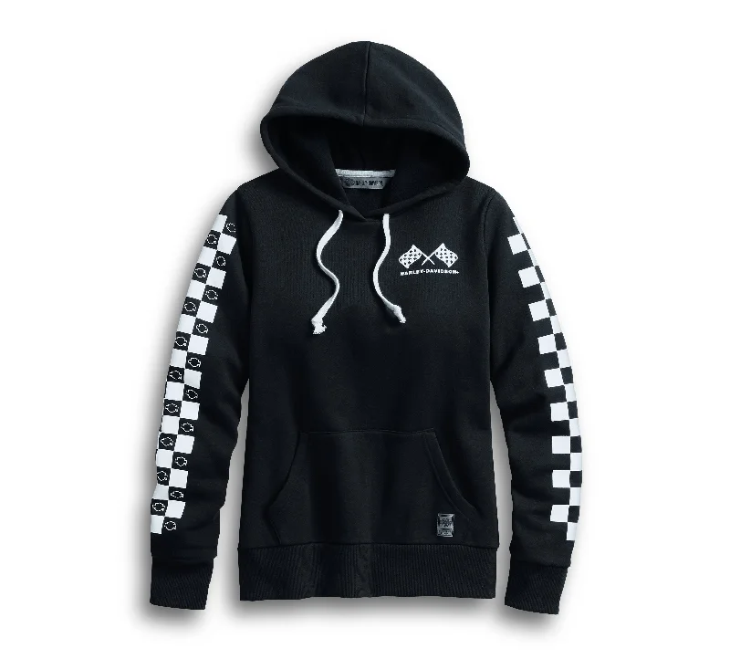 Harley-Davidson® Women's Checkered Pullover Hoodie- 99060-20VW Hoodie with Hem Lace Feminine Delicate