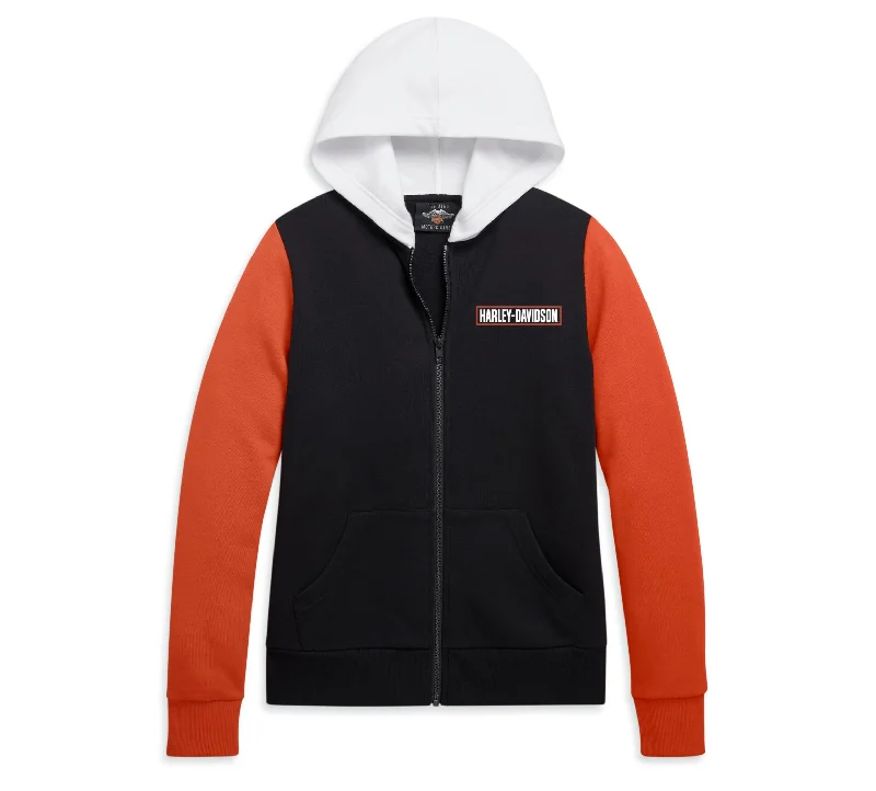 Harley-Davidson® Women's Colorblock Full Zip Hoodie - 96137-21VW Hoodie with Tied Waist Feminine Flattering Harley-Davidson® Women's Colorblock Full Zip Hoodie - 96137-21VW Hoodie with Tied Waist Feminine Flattering