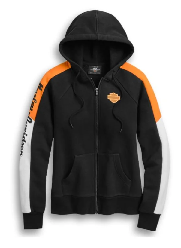 Harley-Davidson® Women's Colorblock Zip-Front Hoodie - 96419-20VW Hoodie with Hem Elastic Stretchable Comfortable Harley-Davidson® Women's Colorblock Zip-Front Hoodie - 96419-20VW Hoodie with Hem Elastic Stretchable Comfortable