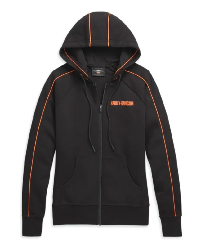 Harley-Davidson® Women's Performance Logo Slim Fit Hoodie - 98773-20VW Hoodie with Front Slit Layering Stylish Harley-Davidson® Women's Performance Logo Slim Fit Hoodie - 98773-20VW Hoodie with Front Slit Layering Stylish