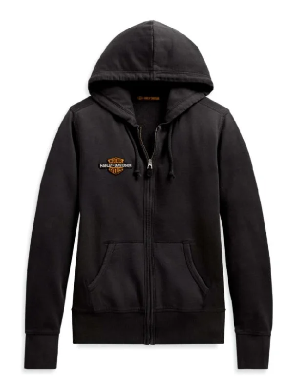 Harley-Davidson® Women's Studded Vintage Logo Hoodie, 99129-20VW Hoodie with Full-Zip Functional Layering Harley-Davidson® Women's Studded Vintage Logo Hoodie, 99129-20VW Hoodie with Full-Zip Functional Layering