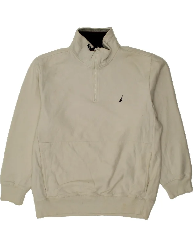 NAUTICA Mens Zip Neck Sweatshirt Jumper Large White Cotton Hoodie with Hem Detail Decorative Unique NAUTICA Mens Zip Neck Sweatshirt Jumper Large White Cotton Hoodie with Hem Detail Decorative Unique