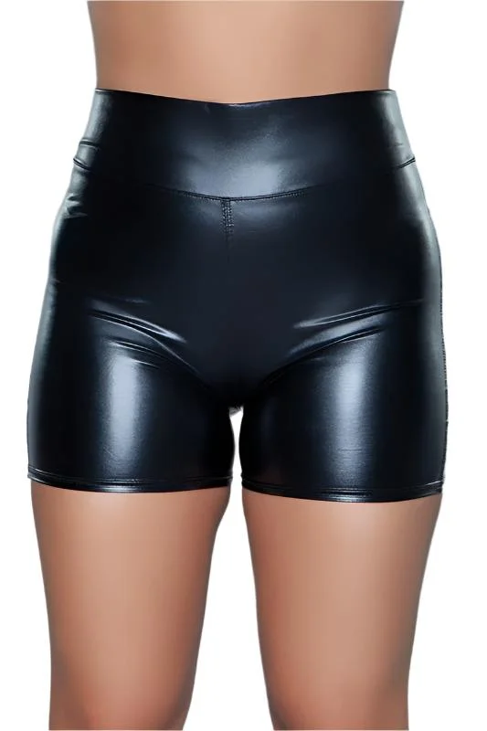 Womens Faux Leather Solid Shorts Leather Biker Shorts