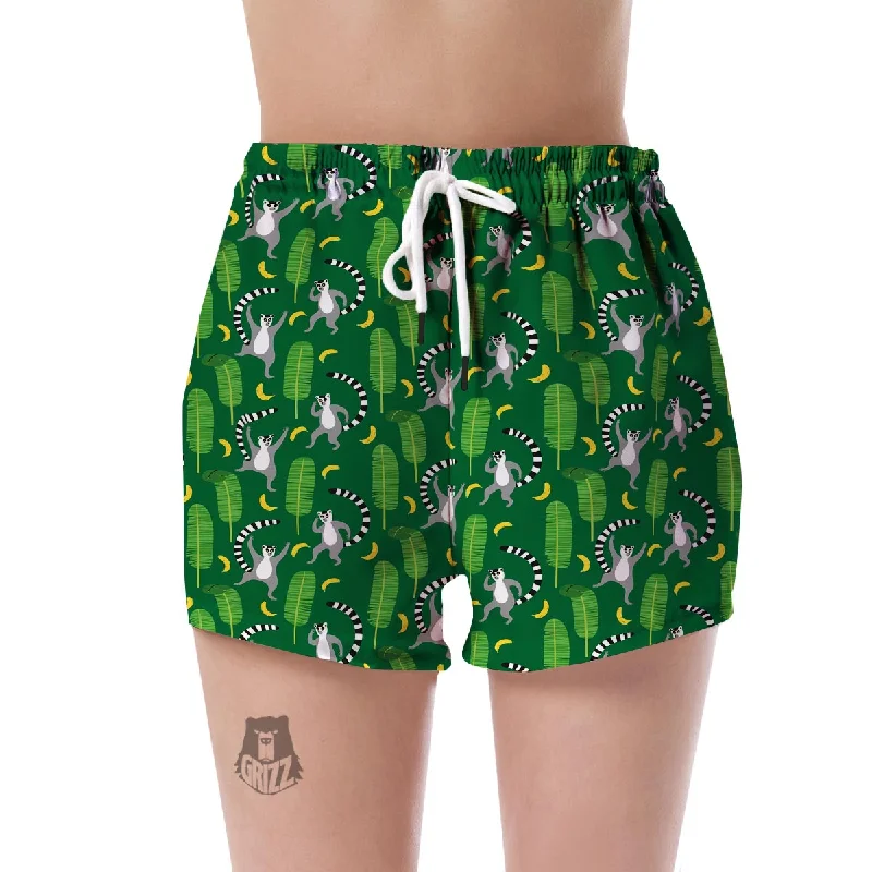 Lemur Print Pattern Women's Shorts Leather Biker Shorts