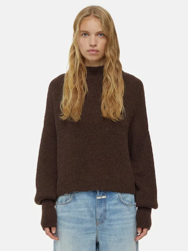 Maglia Collo Coreana in Alpaca Marrone Cozy Feminine Pullover