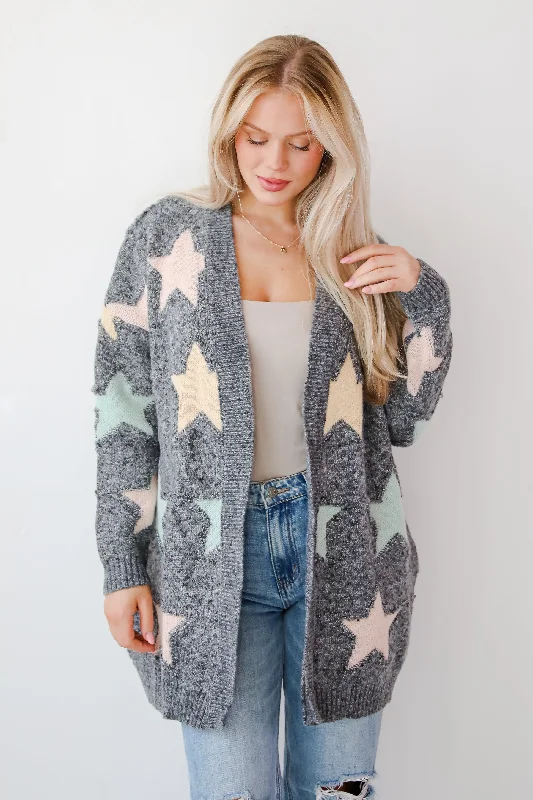 Cozy Outcome Heather Grey Star Cardigan