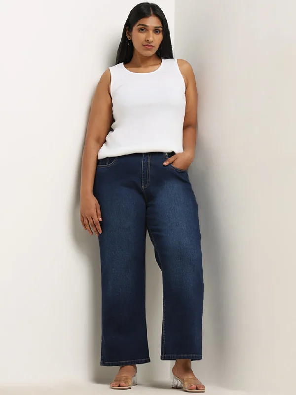 Gia Dark Blue High - Rise Wide - Leg Fit Jeans Women's Vintage Suit