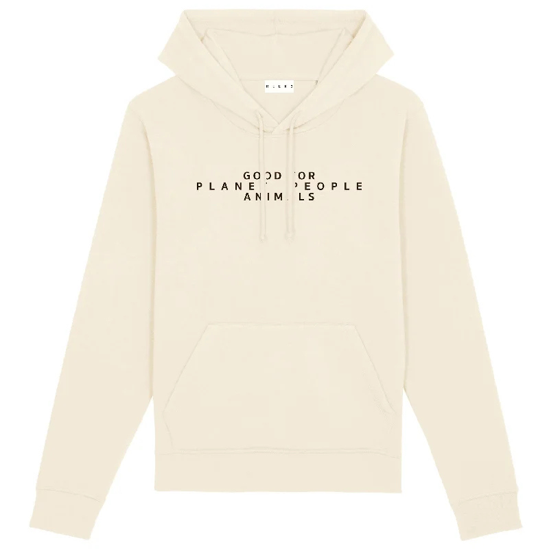 UNISEX STATEMENT HOODIE "GOOD FOR" IN BEIGE Cold-Weather Wool Knit