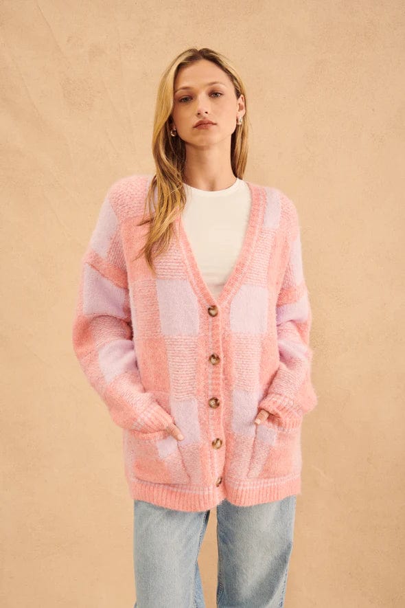 Gabriel Plaid Cardigan Ribbed Stretchy Knit