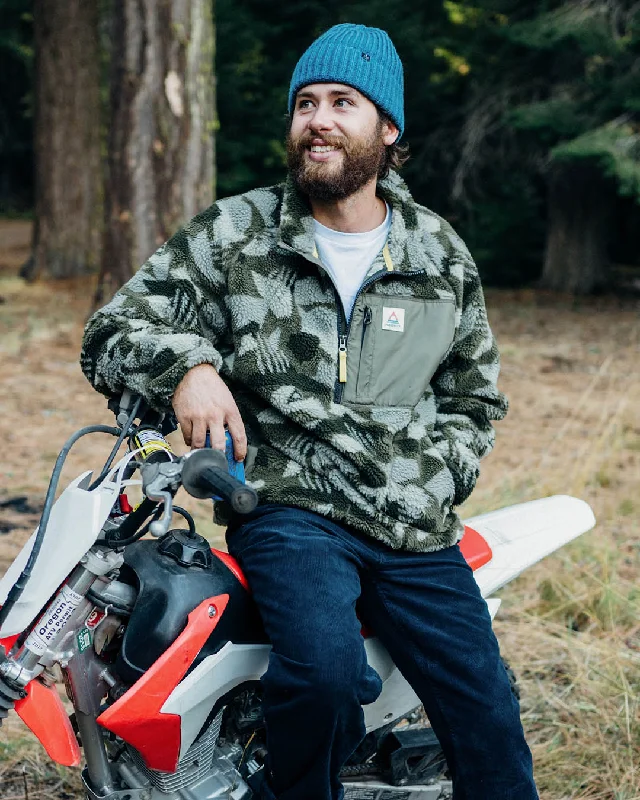 Offroad Recycled Sherpa 1/2 Zip Fleece - Fir Tree Camo Pattern Fitted Office Sweater