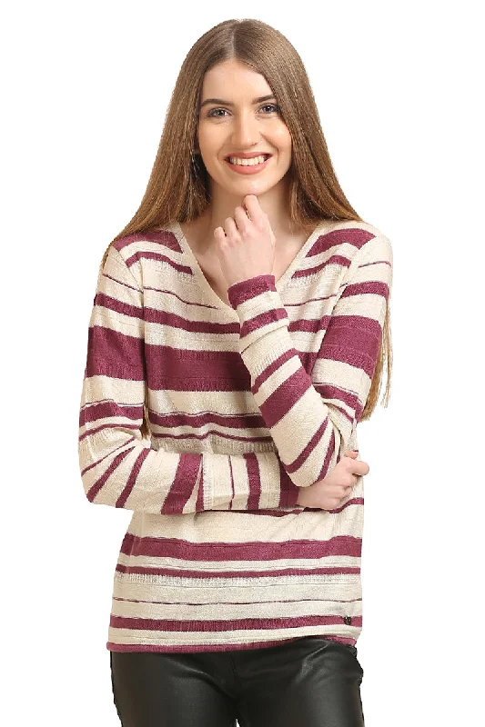 Striped Full Sleeve Pullover Stylish Office Knit