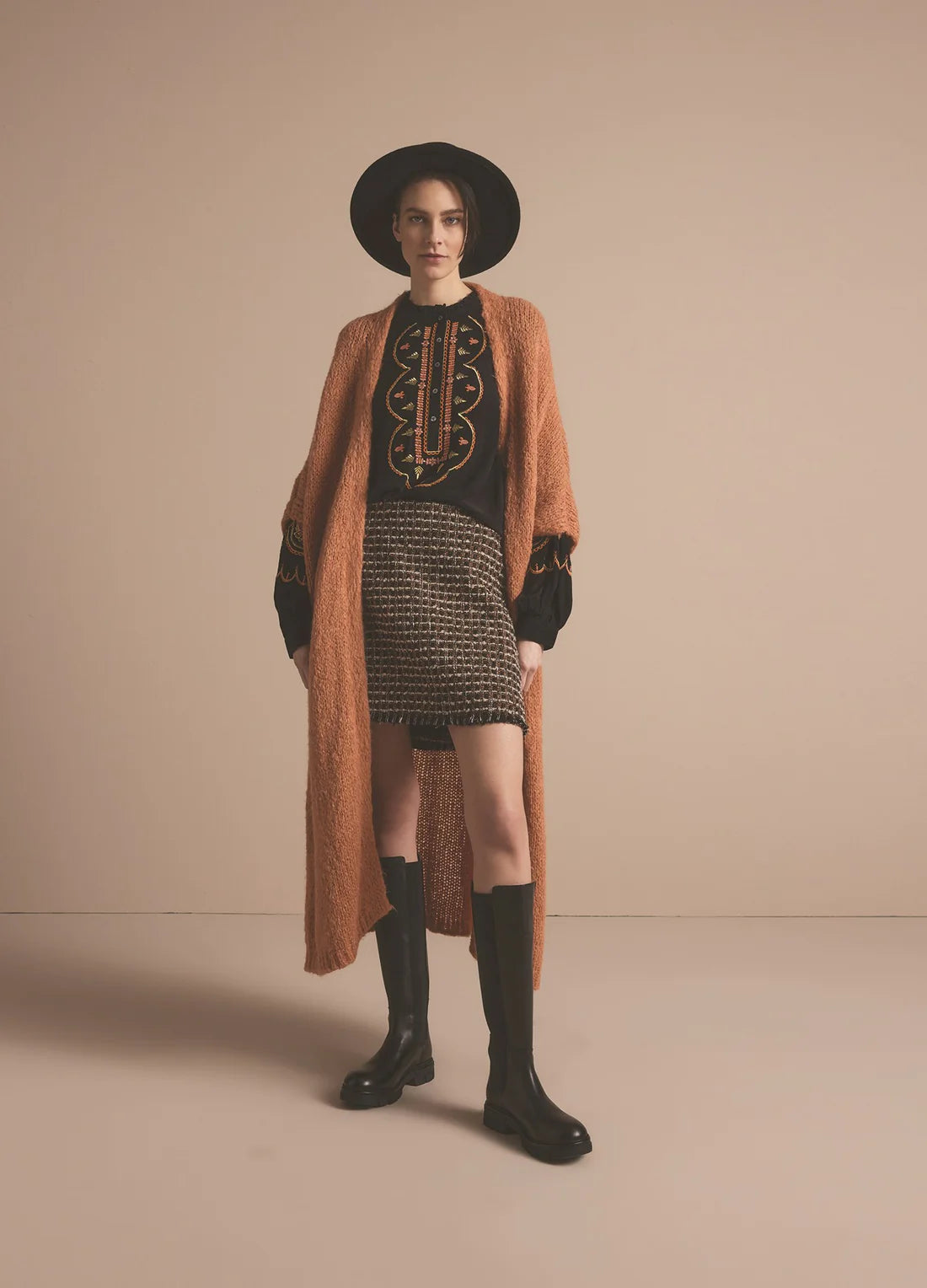 Summum Old Peach Mohair Cardigan Layered Wool Sweater