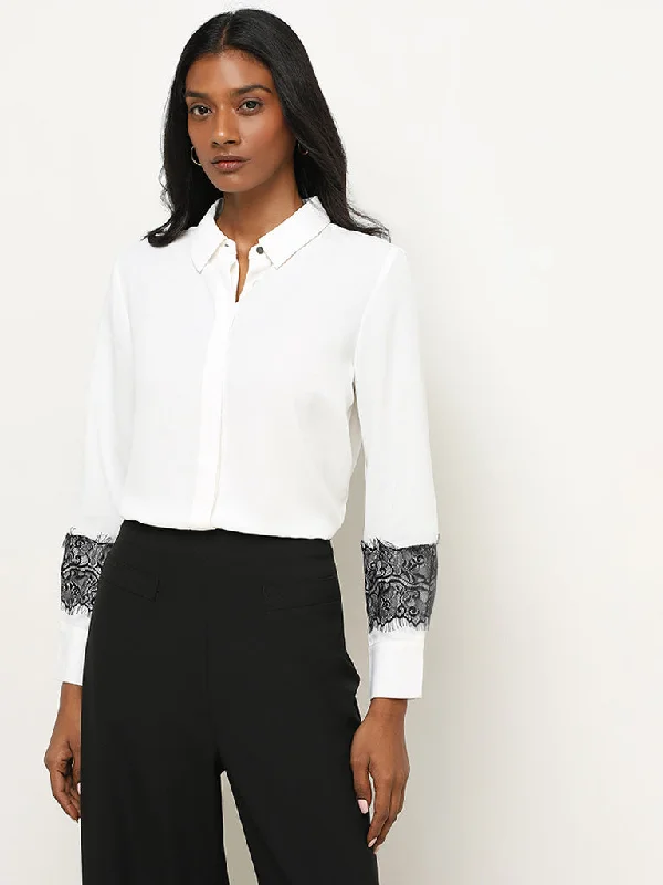 Wardrobe Ivory Lace-Detailed Shirt