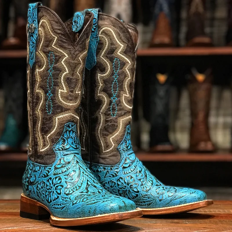 Women's Turquoise Stamped Tooled Boots Women's Trendy Suit