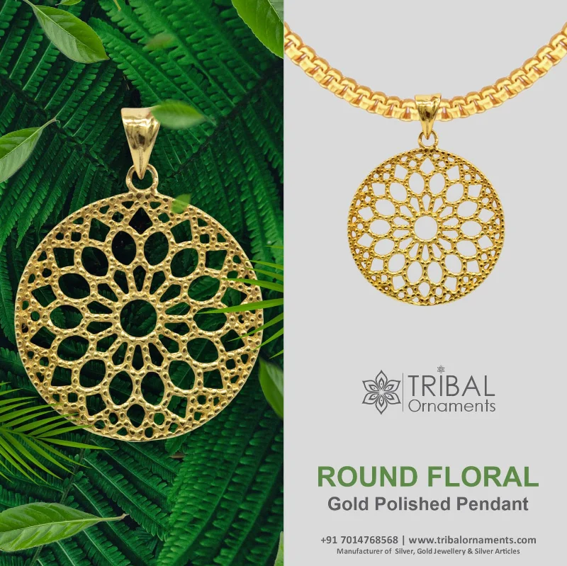 Stunning Jewelry Pieces At The Lowest Prices Ever 925 sterling silver handmade stylish round floral design small gold polished or vermilled pendant best gifting jewelry from india nsp614